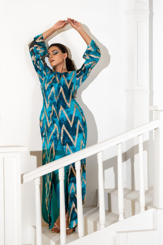 Abstract Long Shirt with Pants | Akanksha Mago