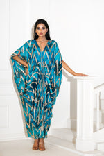 Blue Abstract Lurex Print Kaftaan | Akanksha Mago
