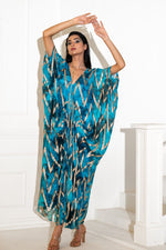 Blue Abstract Lurex Print Kaftaan | Akanksha Mago