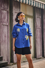 Tropical Eye Blue Embroidered Shirt | Puja Agarwal