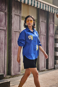 Tropical Eye Blue Embroidered Shirt | Puja Agarwal