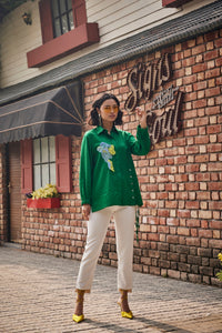 The Tropic Stitch Green Shirt/Co-ord Set | Puja Agarwal