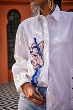 The Blossom Drape White Shirt | Puja Agarwal