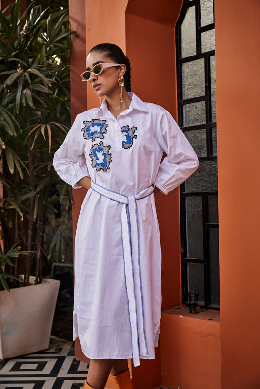 Azure Echo White Embroidered Dress | Puja Agarwal