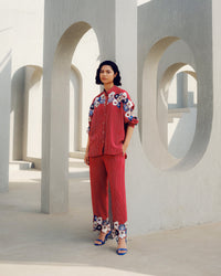 Red chloe kimono shirt | Pooja Rajgarhia Gupta