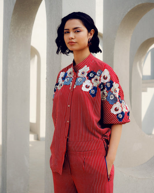 Red chloe kimono shirt | Pooja Rajgarhia Gupta