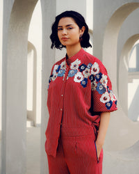 Red chloe kimono shirt | Pooja Rajgarhia Gupta