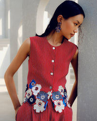 Red Margot waist coat co-ord | Pooja Rajgarhia Gupta