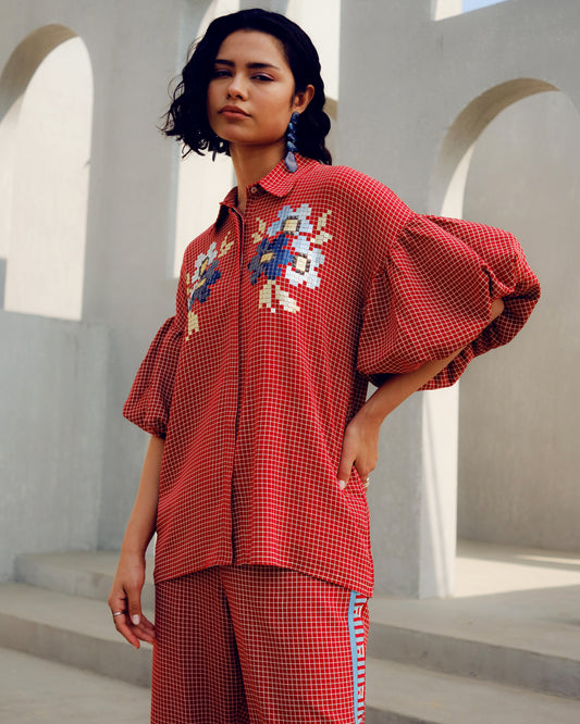 Red balloon sleeve co-ord | Pooja Rajgarhia Gupta