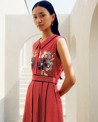Red mini check dress | Pooja Rajgarhia Gupta