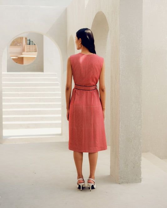Red mini check dress | Pooja Rajgarhia Gupta