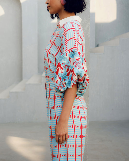 White print play balloon shirt | Pooja Rajgarhia Gupta
