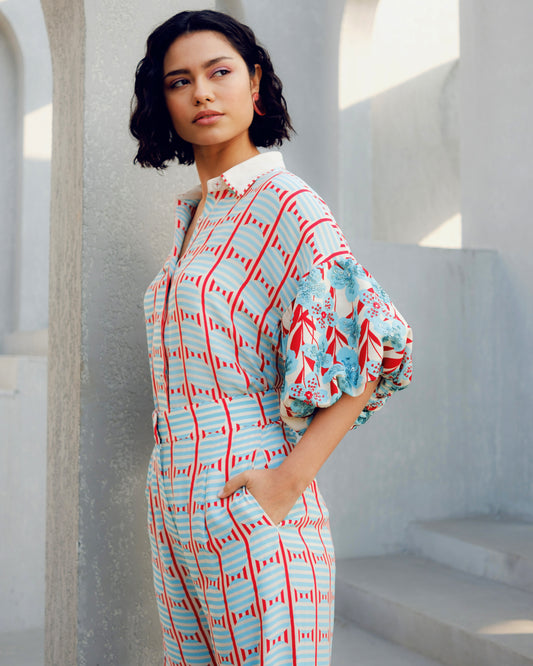 White print play balloon shirt | Pooja Rajgarhia Gupta