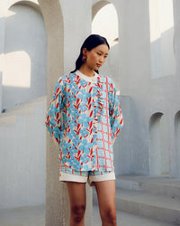 White print play frill shirt | Pooja Rajgarhia Gupta