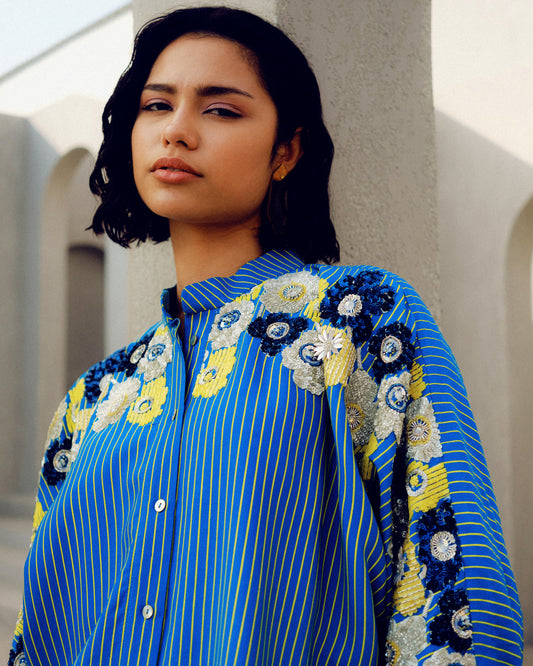 Blue chloe kimono shirt | Pooja Rajgarhia Gupta