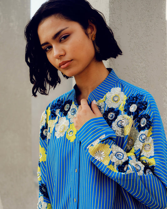 Blue chloe kimono shirt | Pooja Rajgarhia Gupta