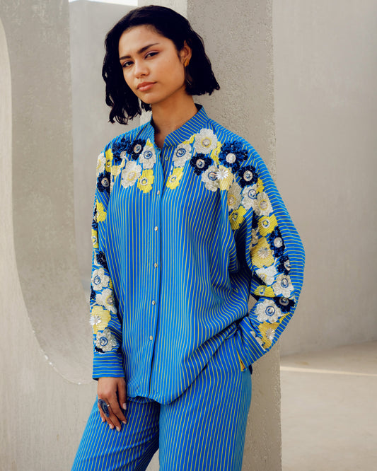 Blue chloe kimono shirt | Pooja Rajgarhia Gupta