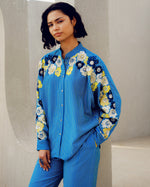 Blue plain stripe pants | Pooja Rajgarhia Gupta
