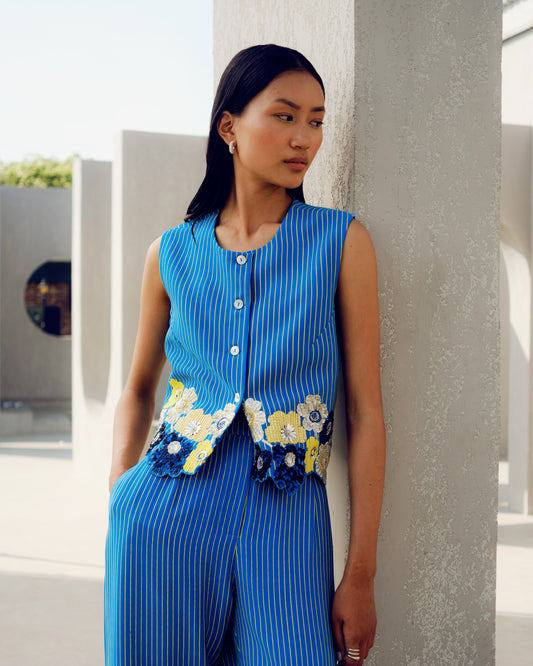 Blue margot waist coat co-ord | Pooja Rajgarhia Gupta