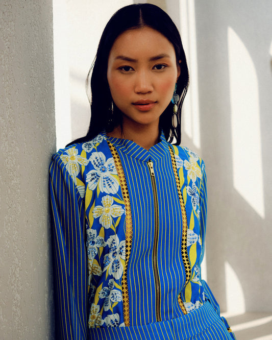 Blue zip shirt | Pooja Rajgarhia Gupta