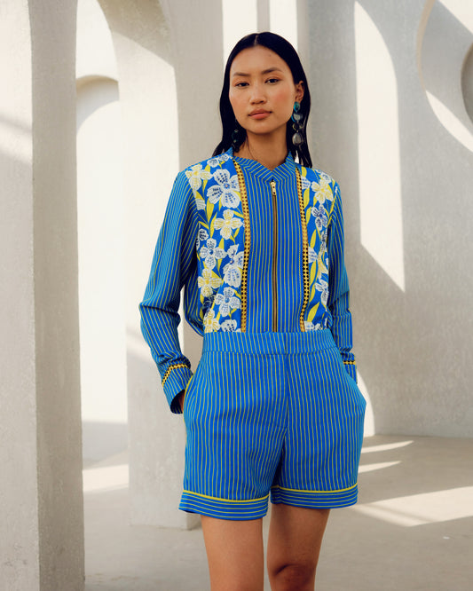 Blue zip shirt | Pooja Rajgarhia Gupta