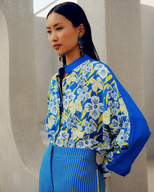Blue illusion kimono shirt | Pooja Rajgarhia Gupta