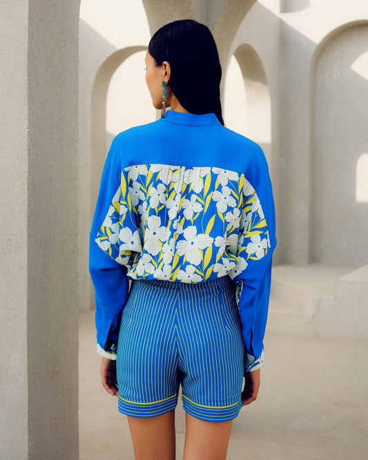 Blue illusion kimono shirt | Pooja Rajgarhia Gupta