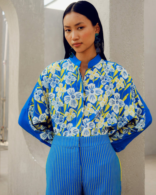 Blue illusion kimono shirt | Pooja Rajgarhia Gupta