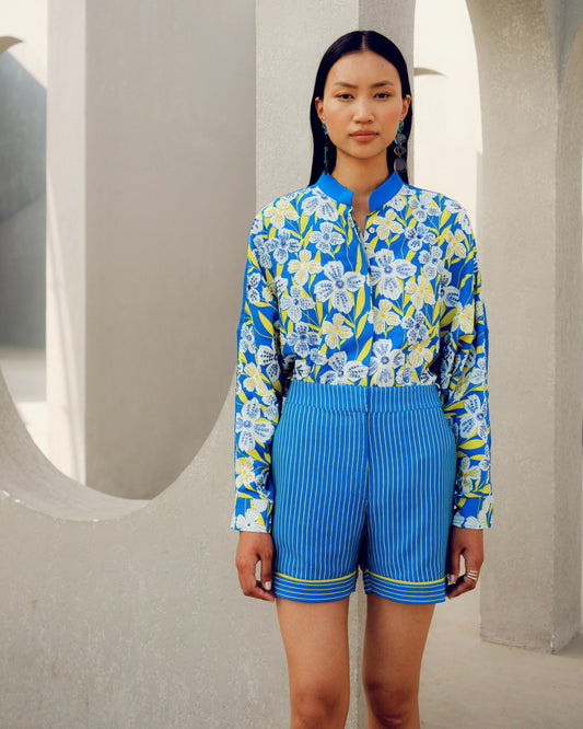 Blue illusion kimono shirt | Pooja Rajgarhia Gupta