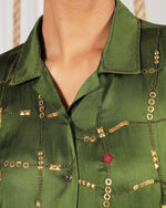 Rhea Olive Green Satin Dress | AMBR