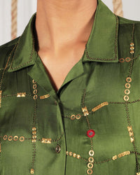 Rhea Olive Green Satin Dress | AMBR