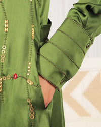 Rhea Olive Green Satin Dress | AMBR