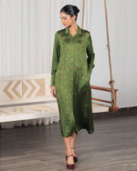 Rhea Olive Green Satin Dress | AMBR