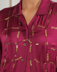 Rhea Plum Satin Dress | AMBR