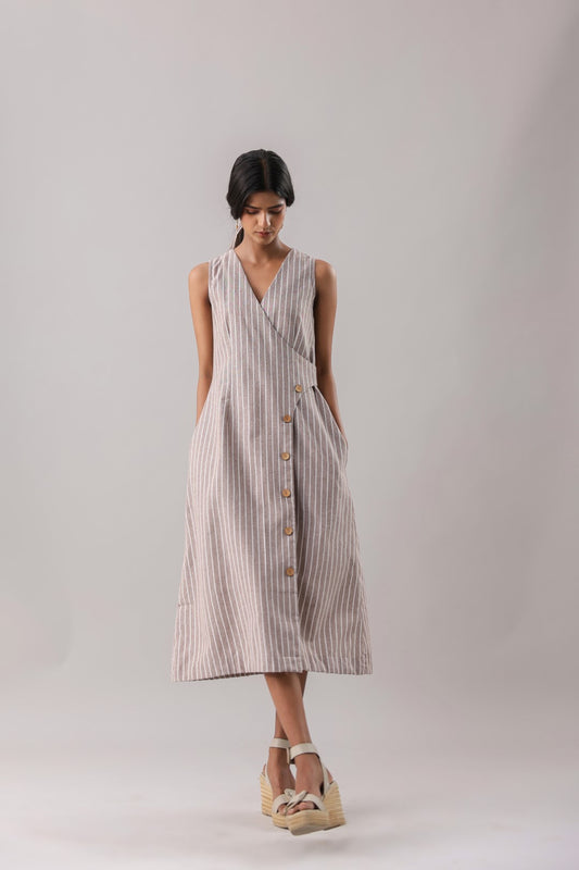 Mocha- Striped Wrap Midi | Why Look West
