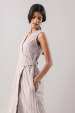 Mocha- Striped Wrap Midi | Why Look West