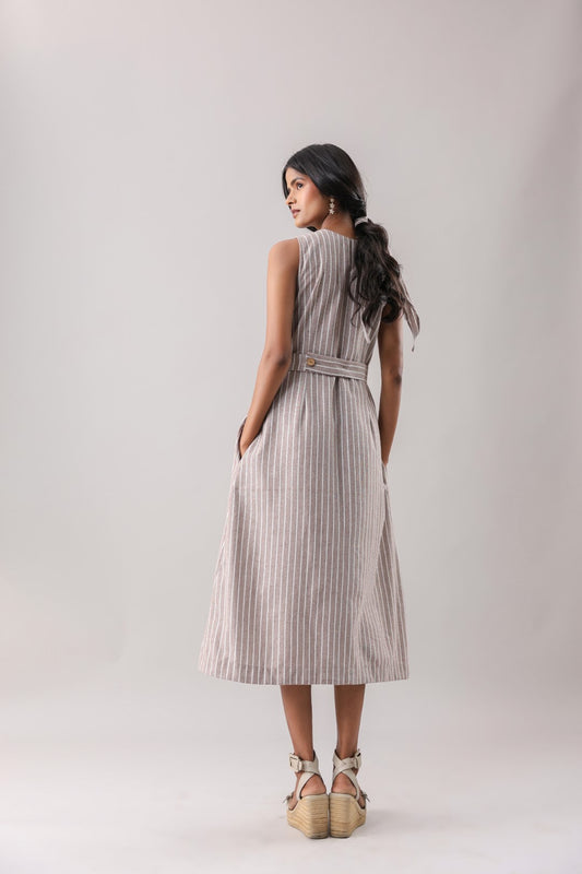 Mocha- Striped Wrap Midi | Why Look West