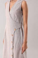 Mocha- Striped Wrap Midi | Why Look West