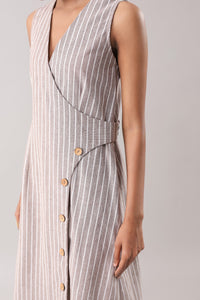 Mocha- Striped Wrap Midi | Why Look West