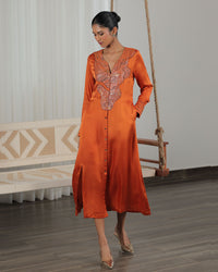 Saya Burnt Orange Applique Dress | AMBR