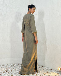 Ula Linen Shimmer Green Kaftan | AMBR