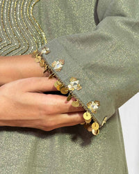 Ula Linen Shimmer Green Kaftan | AMBR