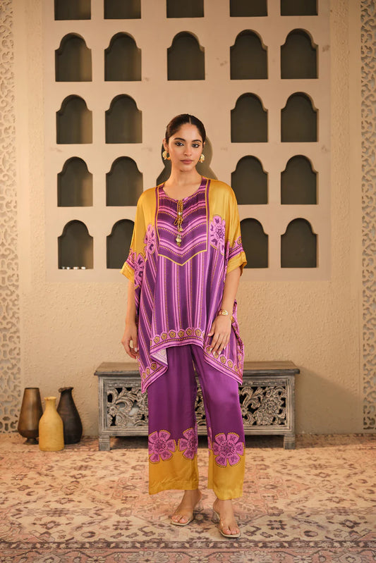 Purple-Mustard Co-ord Set | Blooming Threads