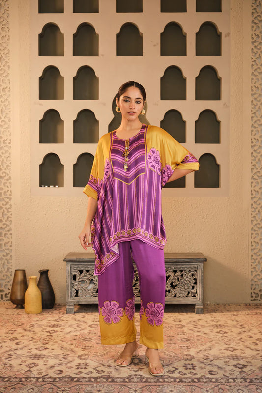 Purple-Mustard Co-ord Set | Blooming Threads