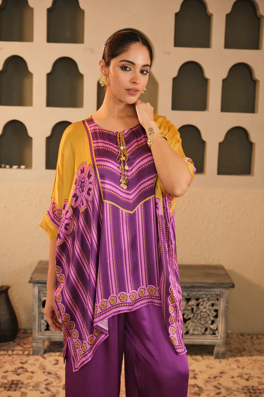 Purple-Mustard Co-ord Set | Blooming Threads