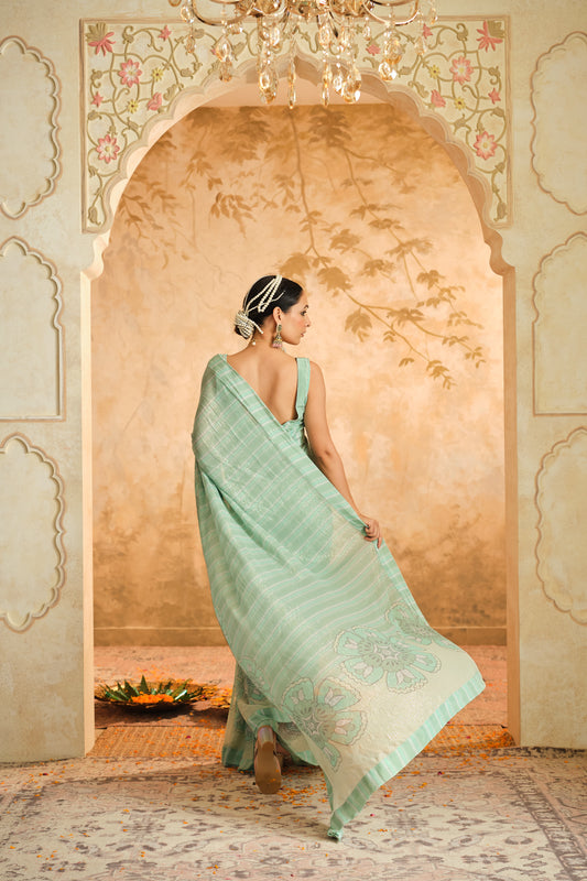 Aqua Saree | Blooming Threads