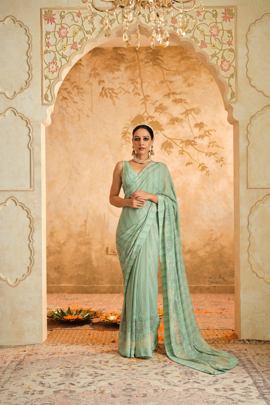 Aqua Saree | Blooming Threads