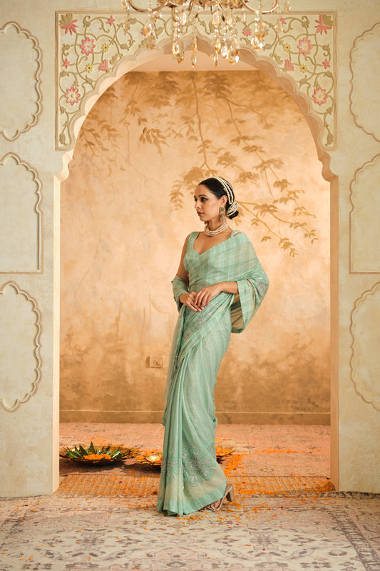 Aqua Saree | Blooming Threads
