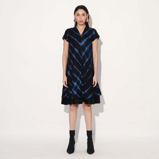 Ukio shibori a-line dress - Black Blue | Linetribe