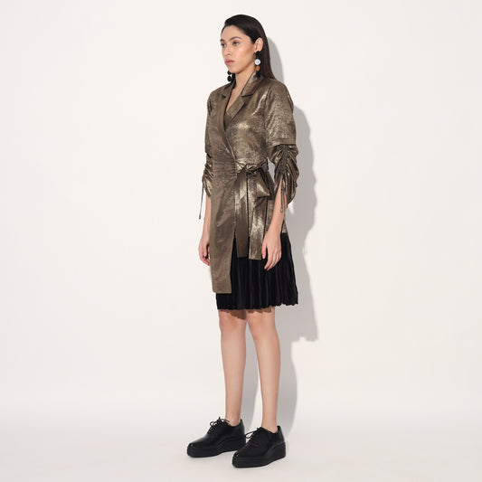 Nebula gold wrap jacket dress - Gold | Linetribe